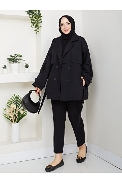 RACE FASHİON Button Detailed Belted Oversized Trench Coat Rc853107