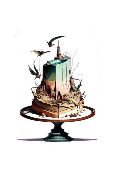 OEM Autocolant cu tort abstract, turn mare inspirat, dragoni zburători, multi...