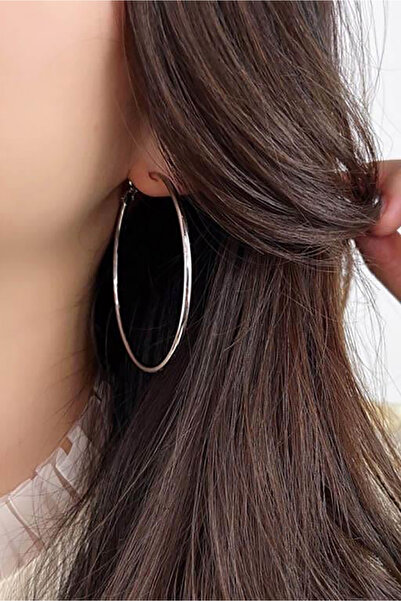 TAKIŞTIR أقراط دائرية من الفولاذ مقاس 55 ملم باللون الفضي (زوج)