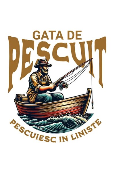 OEM Autocolant - Bărbat într-o barcă de lemn cu undiță, text în limba română,...