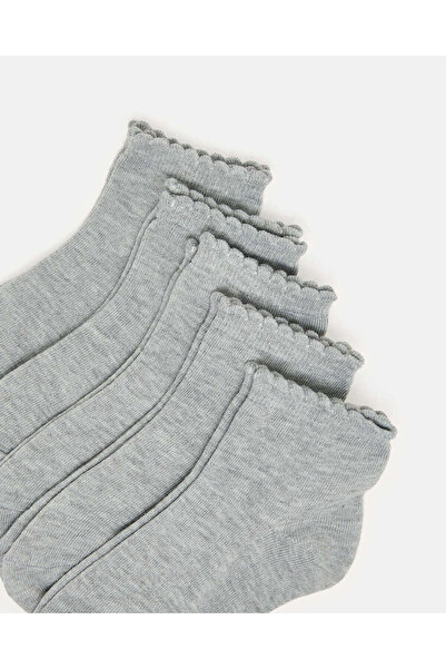REDTAG Girls Grey High Ankle Socks With Scallop Edge Welt