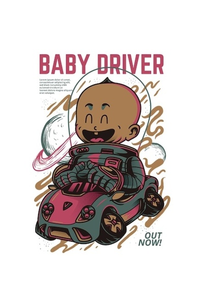 OEM Autocolant – Bebeluș în costum de astronaut conducând o mașină mică, „Bab...