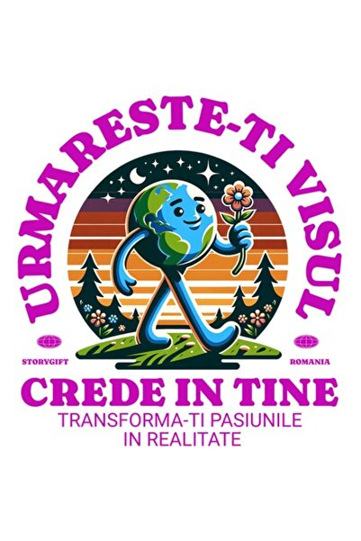 OEM Autocolant „Walking Earth” cu floare roșie și textul „Urmează-ți visul, c...