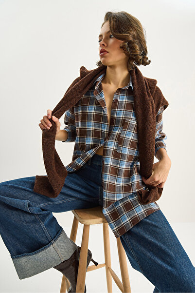 Bianco Lucci Дамска риза с един джоб и детайли в преувеличен размер с тартан мотив 513 60283572