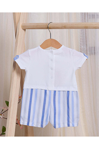 REDTAG Baby Blue Knit And Woven Romper