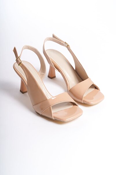Momshopp Klein Women's Nude Patent Leather Detailed Heeled Sandals