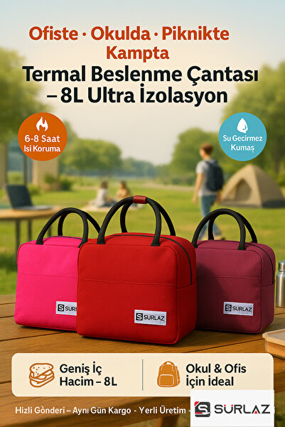 SürLaz 3 Piece Thermal Lunch Box Set, Economical Set, School-Office-Camping-P...