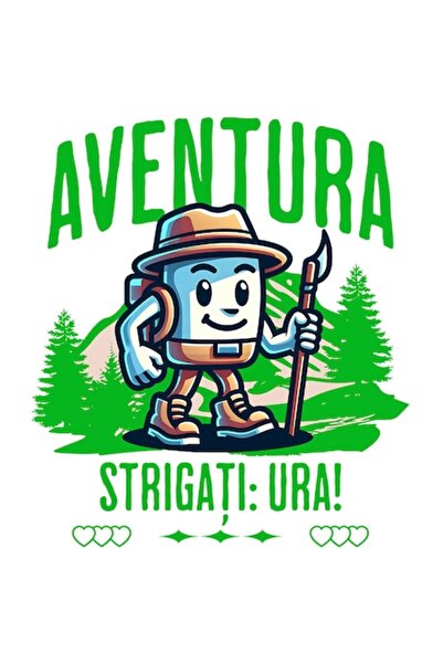 OEM Autocolant animat - Călător în pădure printre munți, text „Adventure Shou...