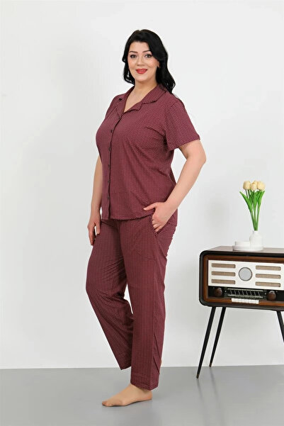 alfa expres Clothing Women's Plus Size Cotton Pocket Buttoned Purple Pajama Set