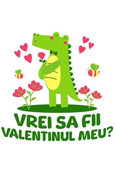 OEM Autocolant romantic cu crocodil, trandafir roz și papion, „Vrei să fii Va...