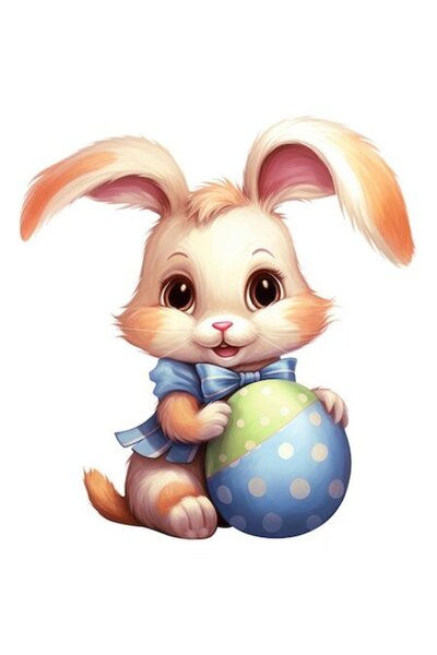 OEM Autocolant - Iepuraș ținând un ou pictat, Paște, vinil PVC 15 cm