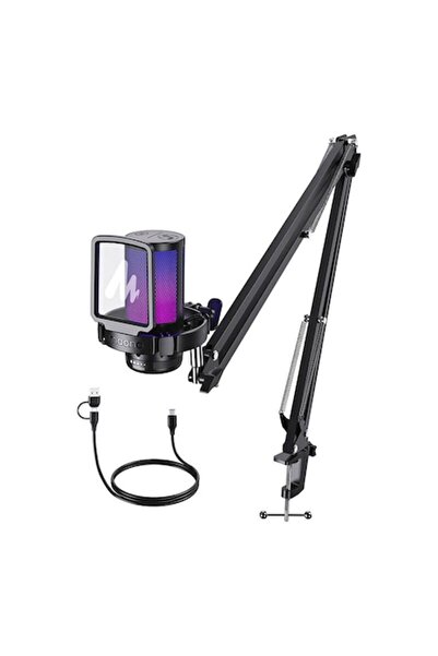 MAONO Microfon de gaming DGM20 S cu braț de birou, iluminare LED, cardioid, W...