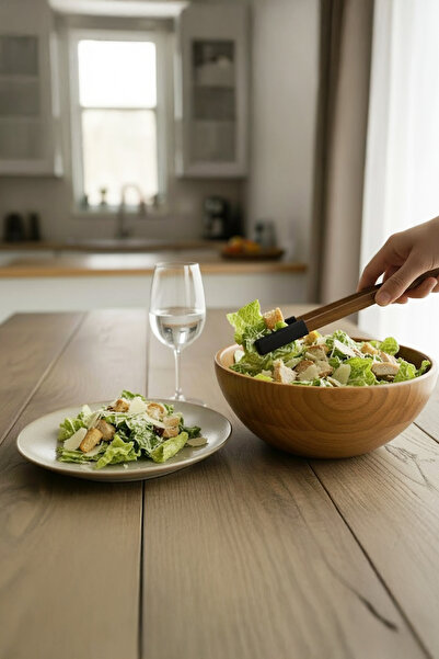 Kitchen Life Acacia Handle Silicone Tip Tongs Heat Resistant Serving and Toast Tongs