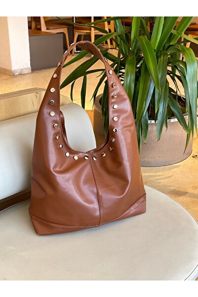 na nura collection Women's Tan Staple Detailed Hand and Shoulder Bag