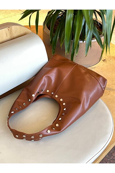 na nura collection Women's Tan Staple Detailed Hand and Shoulder Bag