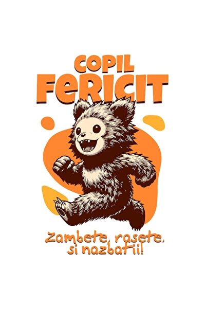 OEM Autocolant ursuleț brun vesel alergând cu textul „Copil fericit”, margini...