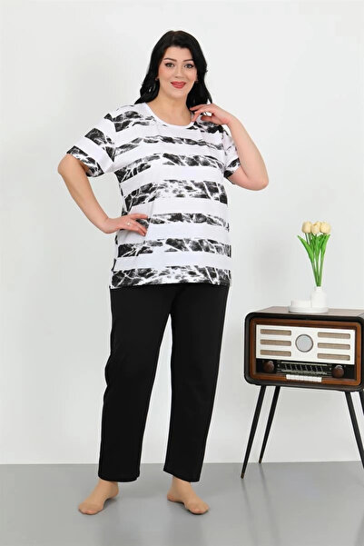 alfa expres Clothing Women's Plus Size Short Sleeve Combed Cotton Pajama Set White