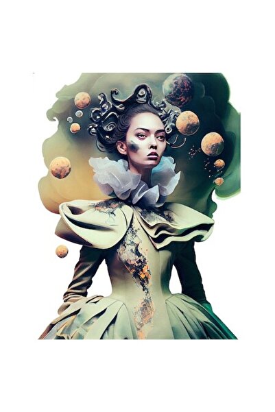 OEM Autocolant „Regina Balului” — Ținută verde interbelică cu guler înalt, mă...