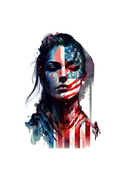 OEM Autocolant cu față brunetă pictată, steag SUA, lacrimi și sânge, multicol...