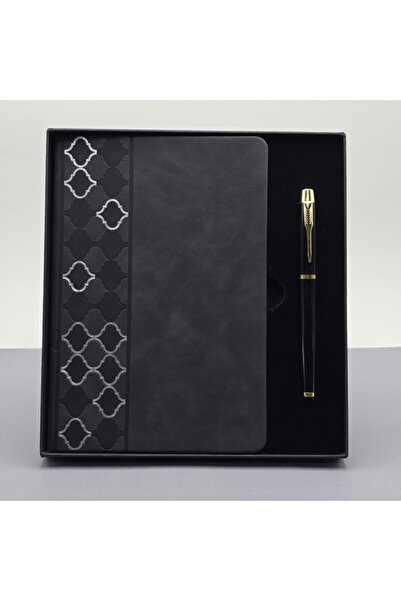 Leyaton Lwlhmrs-Ieg Ieg ™   Patterned Black Leather Notebook Pen Set