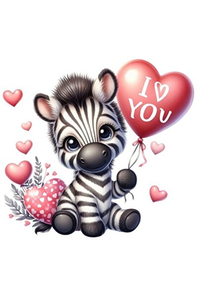 OEM Autocolant bebeluș zebră cu balon „Te iubesc”, bordură albă, vinil PVC, 1...