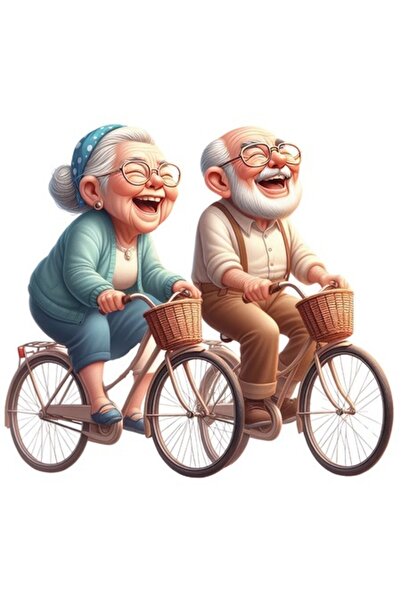 OEM Autocolant cu o bunică și un bunic fericiți mergând cu bicicleta, vinil P...