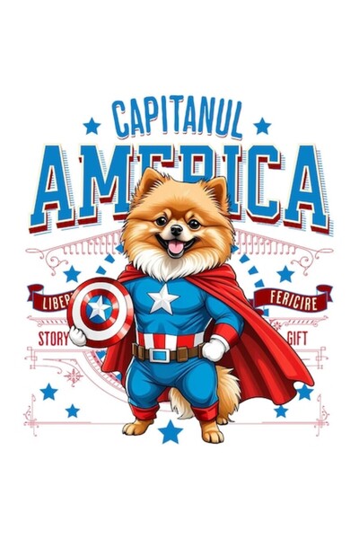 OEM Autocolant câine Pomeranian costumat de Căpitan America cu pelerină, vini...