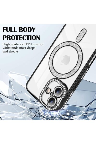 m.tk moveteck Apple iPhone 17 Case Glittery Stone Lens Protection Transparent Back Colorful Edge Shiny Magsafe Cover