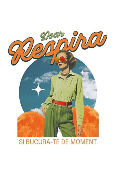 OEM Sticker - Retro Woman with Aviator Sunglasses, Abstract Clouds, 'Just Breathe and Enjoy the Moment',