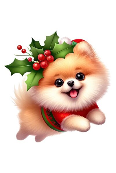 OEM Autocolant de Crăciun cu cățeluș vesel, bordură albă, vinil PVC, 28 cm