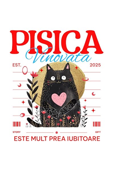 OEM Autocolant pisică neagră cu inimă roz, text „Prea iubitoare”, vinil PVC, ...