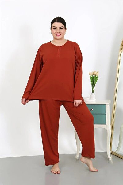 alfa expres Clothing Women's Plus Size Long Sleeve Combed Cotton Pajama Set Tile