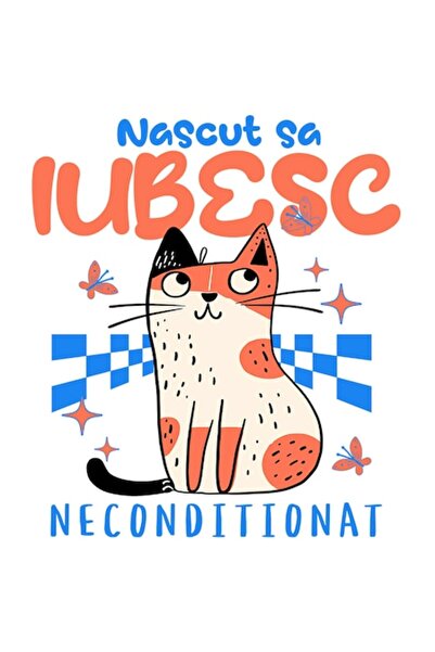 OEM Autocolant pisică portocalie – „Născută să iubești necondiționat”, margin...
