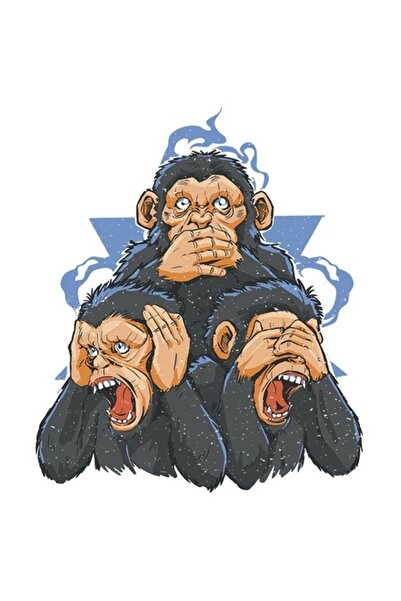 OEM Autocolant - Maimuțe care fac gesturi diferite, fundal triunghi violet, m...