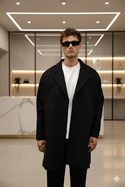 Bürke Огромно, свободно падащо дълго вълнено палто с черни копчета