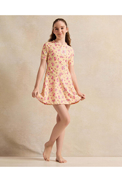 REDTAG Senior Girls Yellow Printed Swimsuit Set (2Piece)