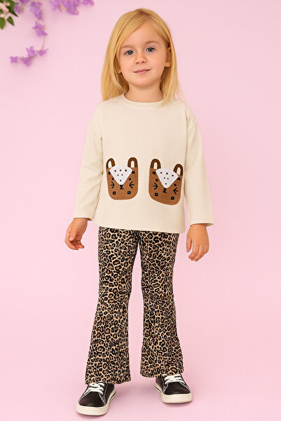 SANTRALBEBE Girl's Leopard Patterned Velvet Set