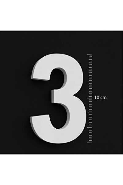 Aras Vizyon Tasarım Kapı Numarası 10 cm NO 3- 3mm Parlak Beyaz Pleksi Yapışka...