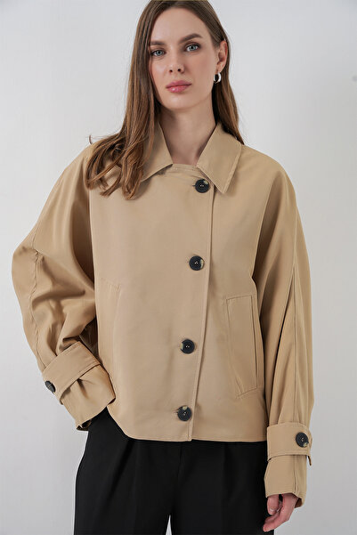Bigdart Women's Oversized Short Trench Coat 5977 - Beige