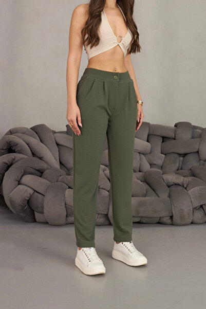 BİKELİFE Women's High Waist Lycra Stretchy Carrot Cut Fabric Pants