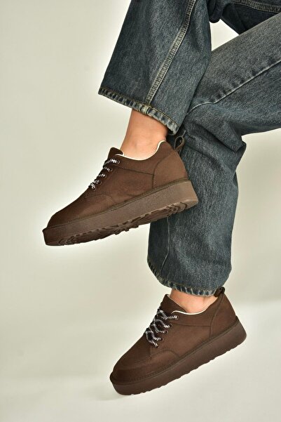 Fox Shoes V602045402 Brown Suede Thick Soled Casual Women's Shoes