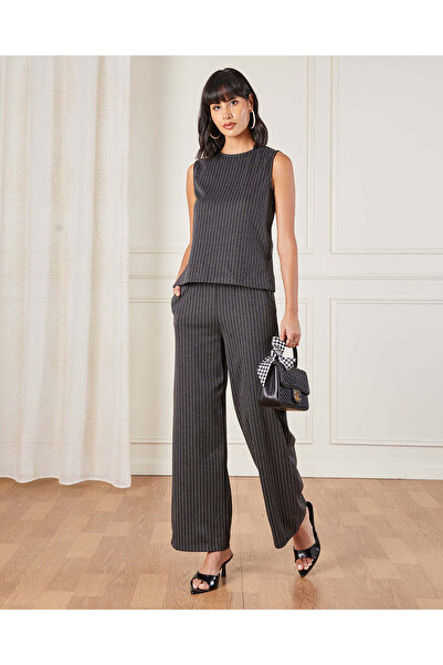 REDTAG Women Charcoal Striped Top