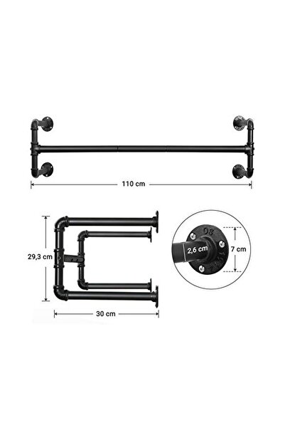 Talis Set 2 sine de haine montaj perete, Songmics, 110 x 30 x 29.3 cm, HSR64BK-02 Negru