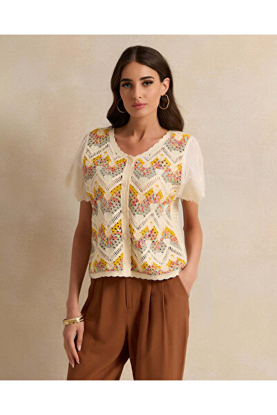 REDTAG Women Assorted Crochet Short Sleeve Top