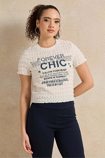 REDTAG Women Ivory Print Textured Top