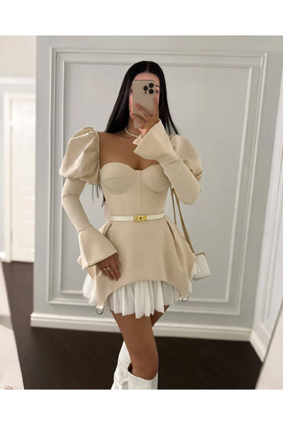 cemo Dalgıç and Jessica Fabric Zippered Gloplu Dress with Belt