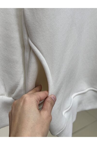 BENAHOLL Μπλούζα Banu Yandan με οβάλ τσέπες oversized με κουκούλα και τρεις κορδόνια Sweat-ZN1644 Λευκό