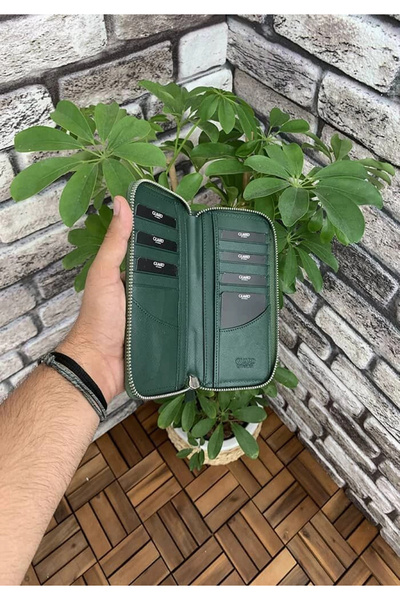GUARD Green Saffiano Zippered Portfolio Wallet