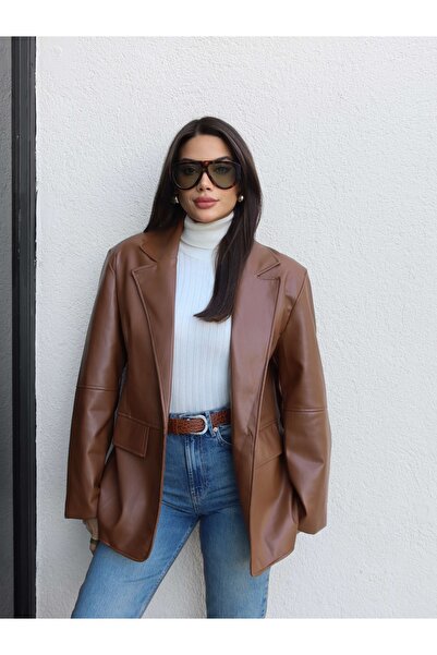 ESRAHELVACI Straight Cut Leather Blazer Jacket