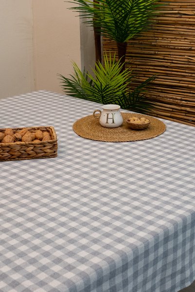 abidehanım Gingham Gray Plaid Tablecloth 170 X 170